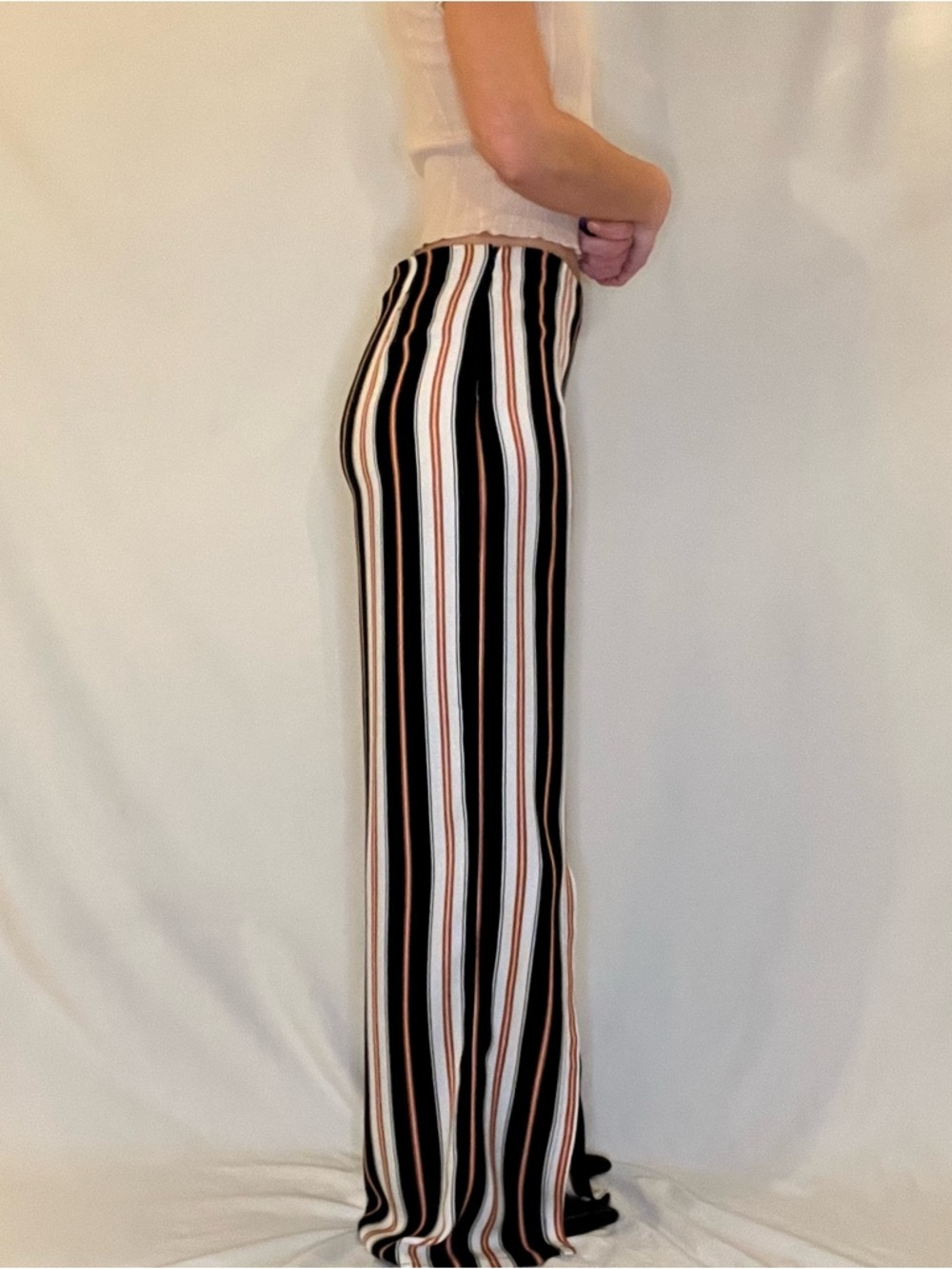 Forever 21 Striped High Rise Wide Leg Trouser Casual Dress Pants Women's Medium - Picture 6 of 10